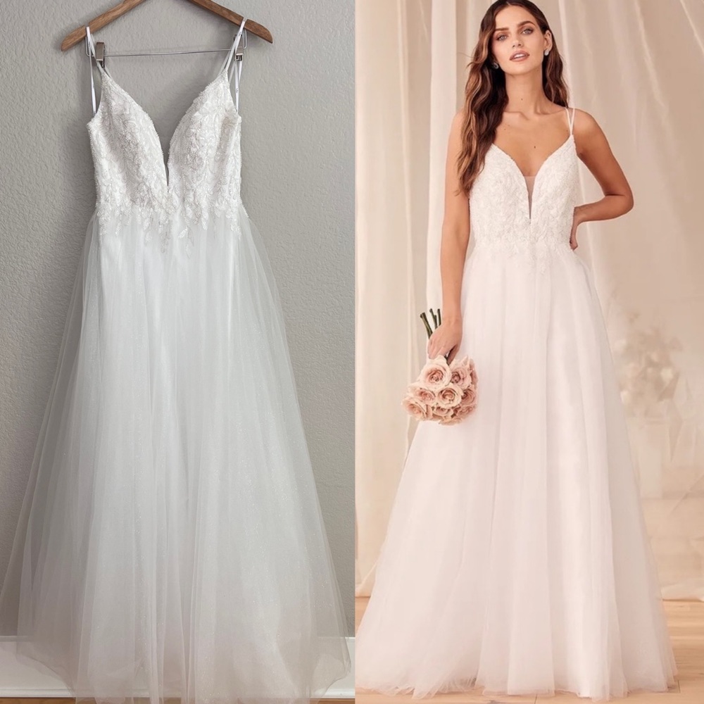 White sequin tulle bridal wedding maxi dress